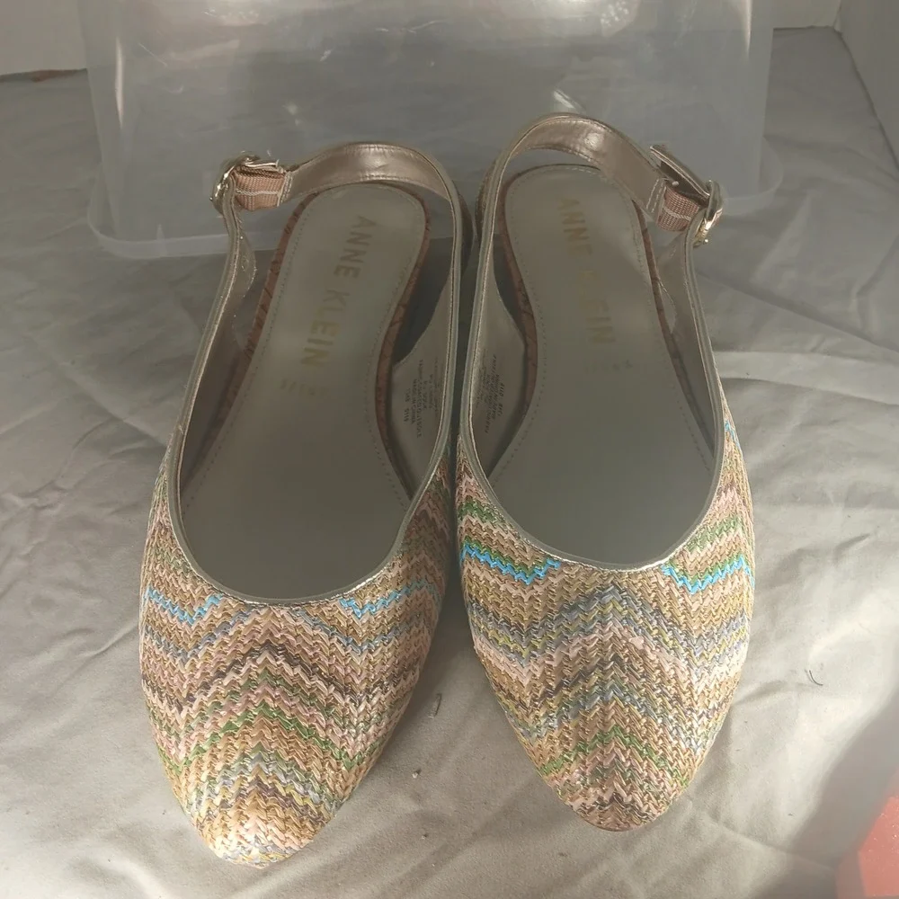 Anne Klein Akmarta Multi Color Chevron Slingback‎ Wedge Shoes AK192004 Size 11M
